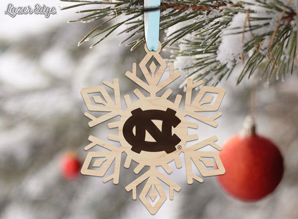 University of North Carolina Chapel Hill NC Snowflake Ornament – Crafted from Cherry and Maple Wood – UNC Tar Heels