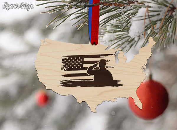 United States Flag Salute Ornament – Crafted from Cherry or Maple Wood