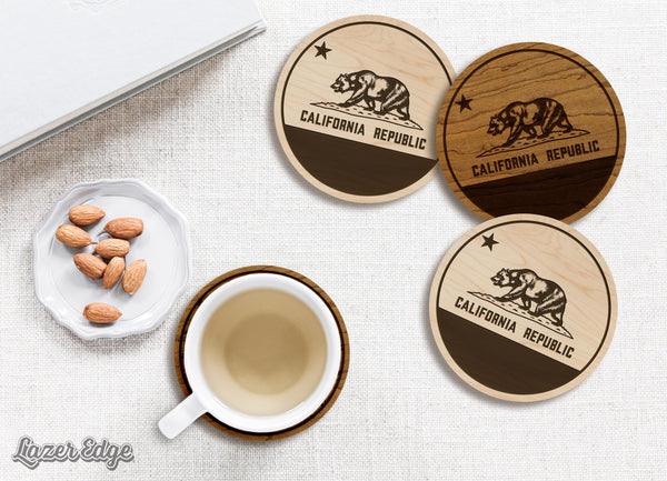 California State Flag Coaster - Crafted from Cherry or Maple Wood