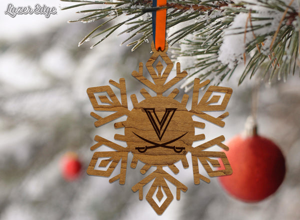 University of Virginia Snowflake Ornament – Crafted from Cherry and Maple Wood – Virginia Cavaliers