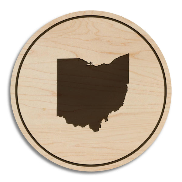 Ohio State Map Coaster - Crafted from Cherry or Maple Wood