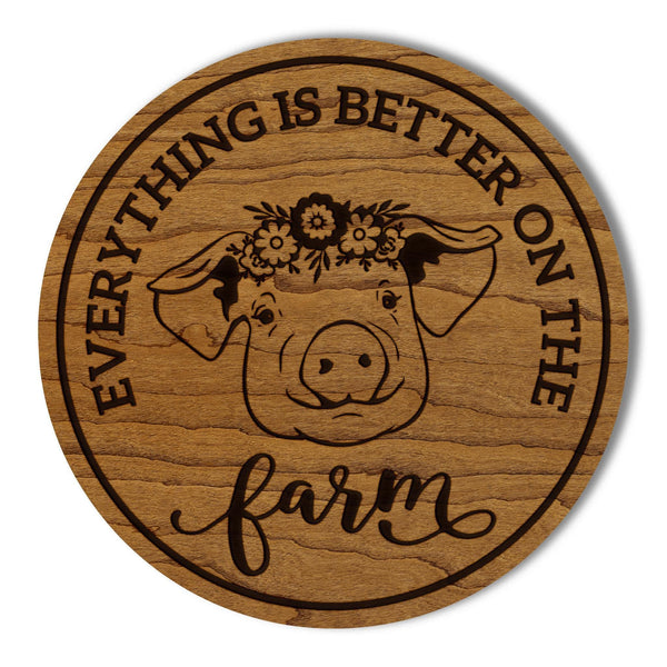 Pig Wooden Coaster - Crafted from Cherry or Maple Wood - Farm Animals