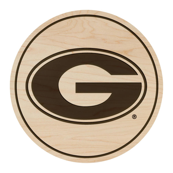 University of Georgia Athletic Mark Coaster – Crafted from Cherry or Maple Wood – Georgia Bulldog