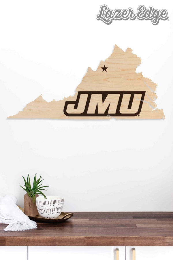 James Madison University JMU on State Wall Hanging - Crafted from Cherry or Maple Wood - James Madison Dukes