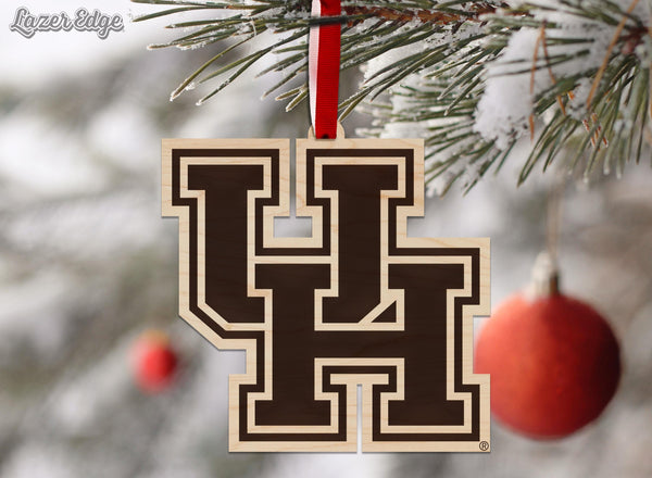 University of Houston UH Ornament – Crafted from Cherry and Maple Wood – Houston Cougars