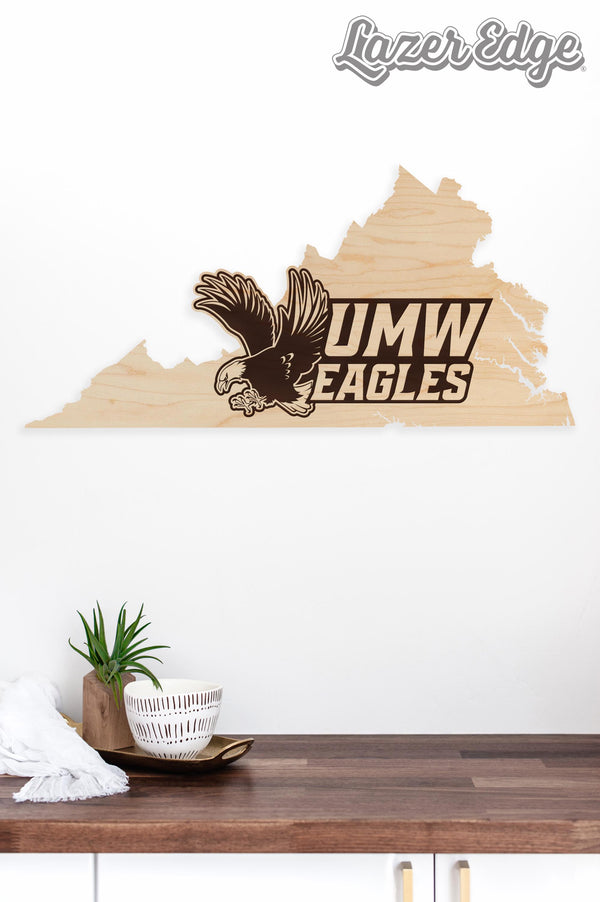 University of Mary Washington Eagles on State Wall Hanging - Crafted from Cherry and Maple Wood
