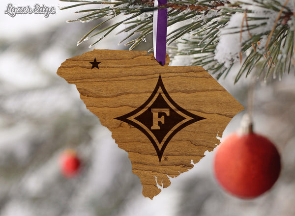 Furman University Diamond on State Ornament – Crafted from Cherry Wood or Maple Wood - Furman Paladins