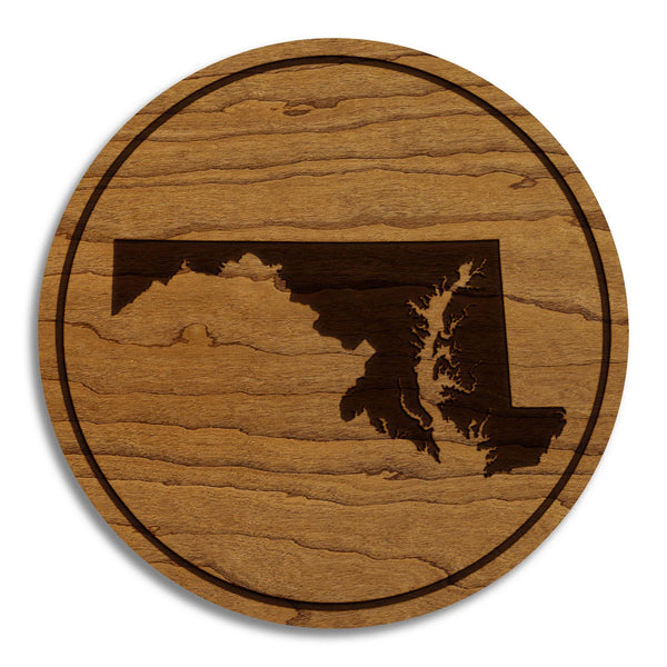 Maryland State Map Coaster - Crafted from Cherry or Maple Wood