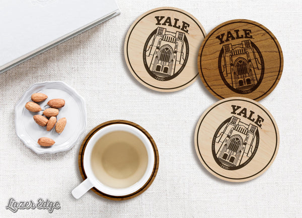 Yale University Sterling Memorial Library Coaster – Crafted from Cherry or Maple Wood – Yale Bulldogs