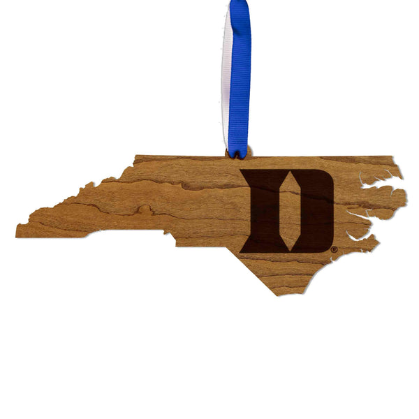 Duke Blue Devils Iron D on State Ornament – Crafted from Cherry and Maple Wood – Duke University