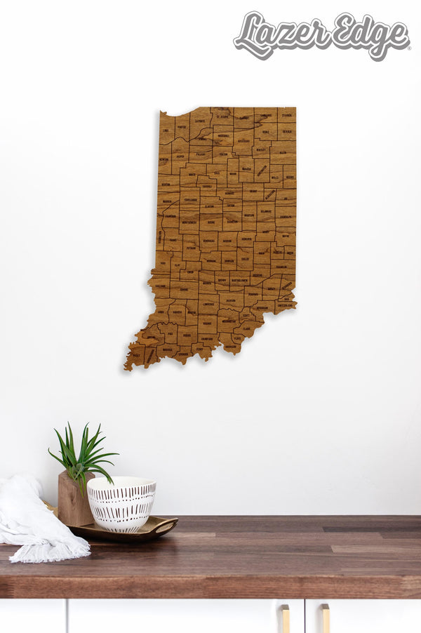 Indiana County Map Wall Hanging - Crafted from Cherry or Maple Wood