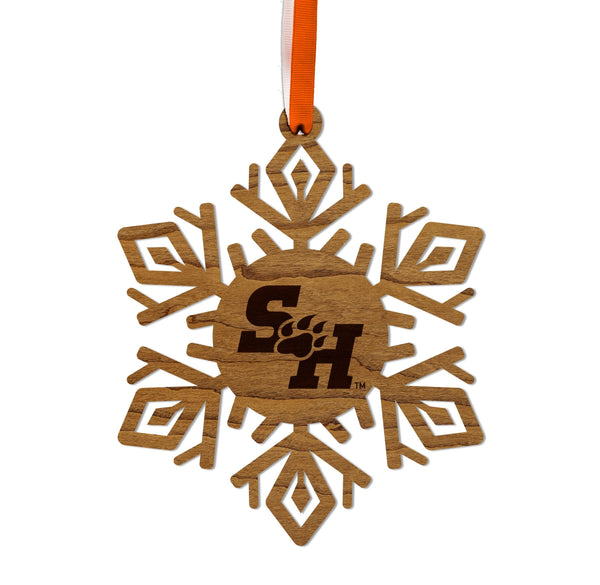 Sam Houston State University Bearkat Snowflake Ornament – Crafted from Cherry and Maple Wood – Sam Houston Bearkats