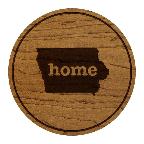 Iowa Home State Map Coaster - Crafted from Cherry or Maple Wood