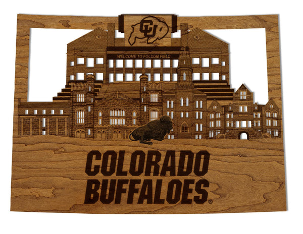 University of Colorado Buffaloes Campus Skyline Wall Hanging - Crafted from Cherry and Maple Wood