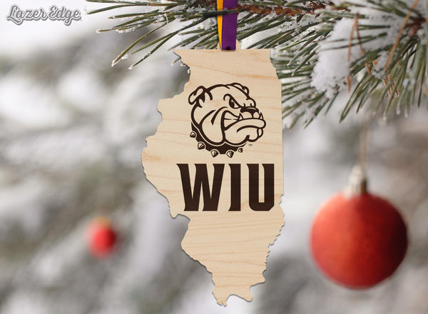 Western Illinois University WIU on State Ornament – Crafted from Cherry and Maple Wood – Western Illinois Leathernecks