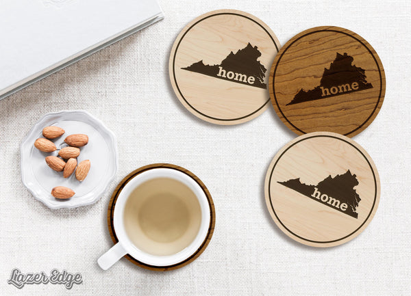 Virginia Home State Map Coaster - Crafted from Cherry or Maple Wood