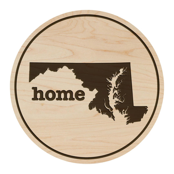 Maryland Home State Map Coaster - Crafted from Cherry or Maple Wood