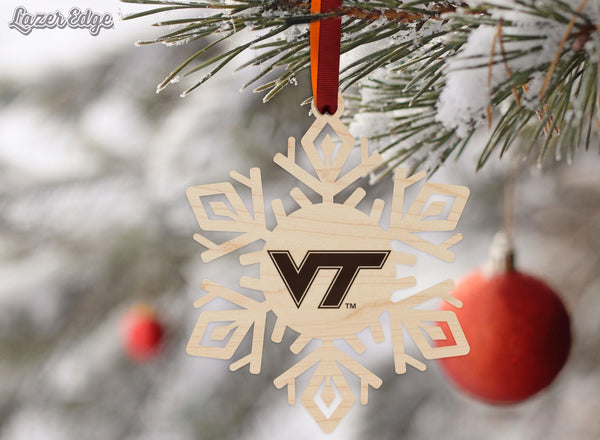 Virginia Tech VT Snowflake Ornament – Crafted from Cherry and Maple Wood – Virginia Tech Hokies