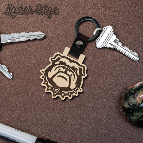 Georgia Bulldog Wooden Keychain – Crafted from Cherry or Maple Wood