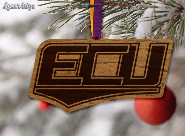 East Carolina University Flying ECU on State Ornament – Crafted from Cherry and Maple Wood –ECU Pirates