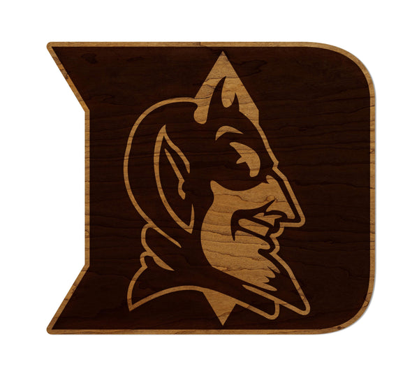 Duke University Iron D with Devil Wall Hanging - Crafted from Cherry and Maple Wood - Duke Blue Devils
