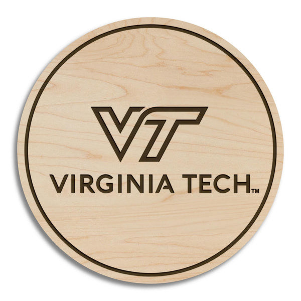 Virginia Tech University Academic Mark Coaster – Crafted from Cherry or Maple Wood – Virginia Tech Hokies