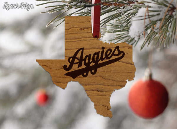 Texas A&M University Aggies on State Ornament – Crafted from Cherry and Maple Wood – Texas A and M Aggies