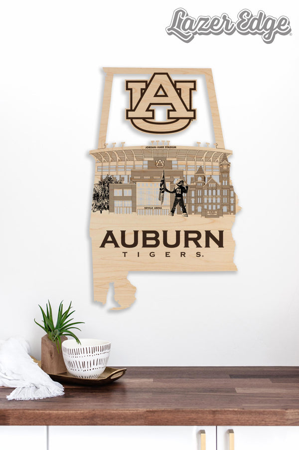 Auburn University Skyline Wall Hanging - Crafted from Cherry or Maple Wood - Auburn Tigers