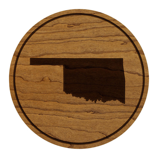 Oklahoma State Map Coaster - Crafted from Cherry or Maple Wood