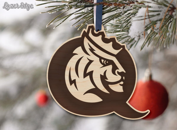 Queens University in Charlotte Primary Logo Ornament – Crafted from Cherry or Maple Wood – Queens Royals