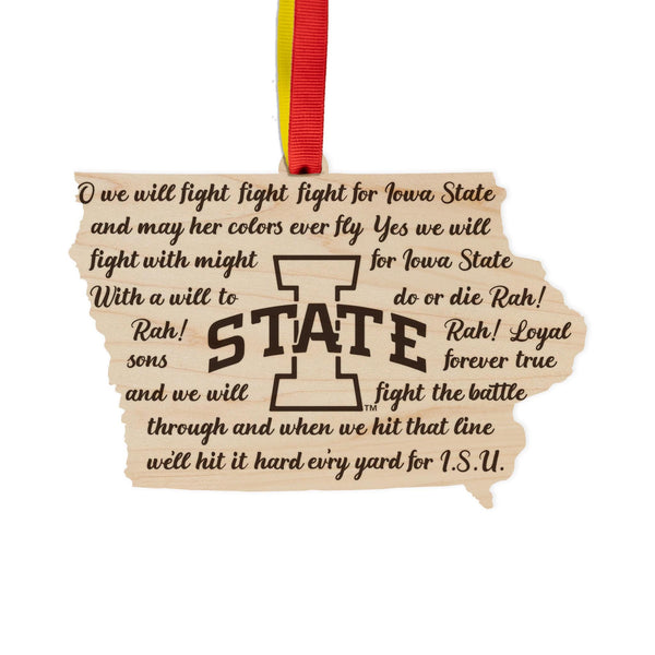 Iowa State University Fight Song on State Ornament – Crafted from Cherry and Maple Wood – Iowa State University