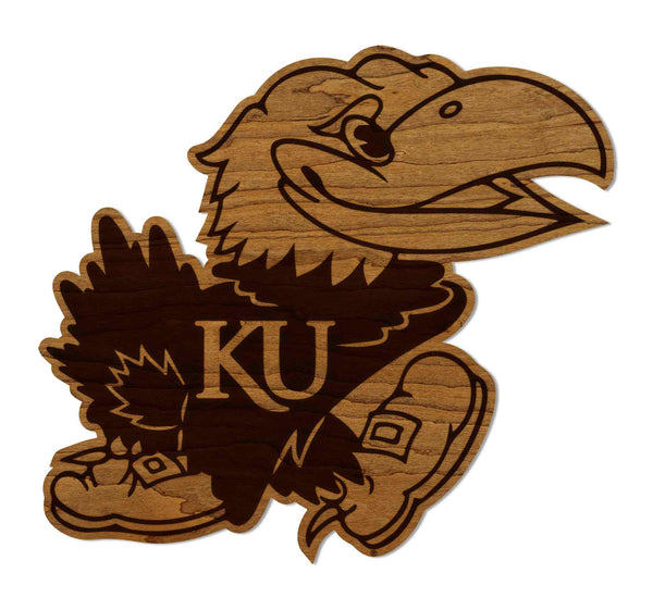 Kansas University Jayhawk Wall Hanging - Crafted from Cherry and Maple Wood - Kansas University Jayhawks
