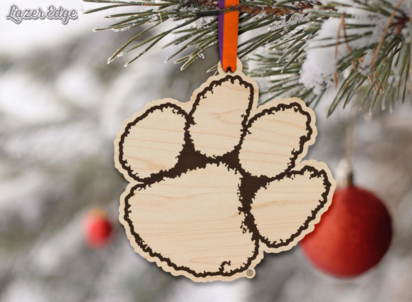 Clemson University Tiger Paw Ornament – Crafted from Cherry and Maple Wood – Clemson Tigers