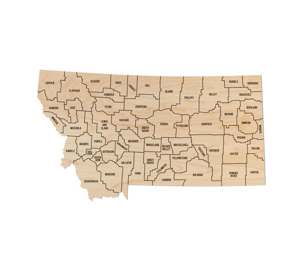 Montana County Map Wall Hanging - Crafted from Cherry or Maple Wood