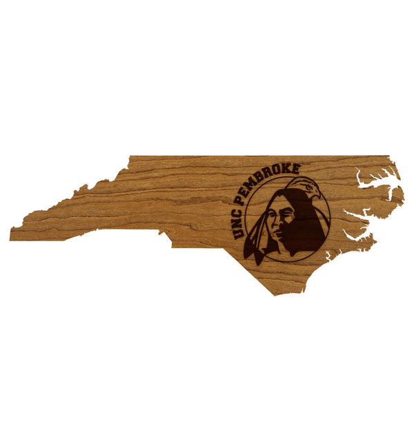 University of North Carolina at Pembroke Logo on State Wall Hanging - Crafted from Cherry and Maple Wood - UNCP Braves