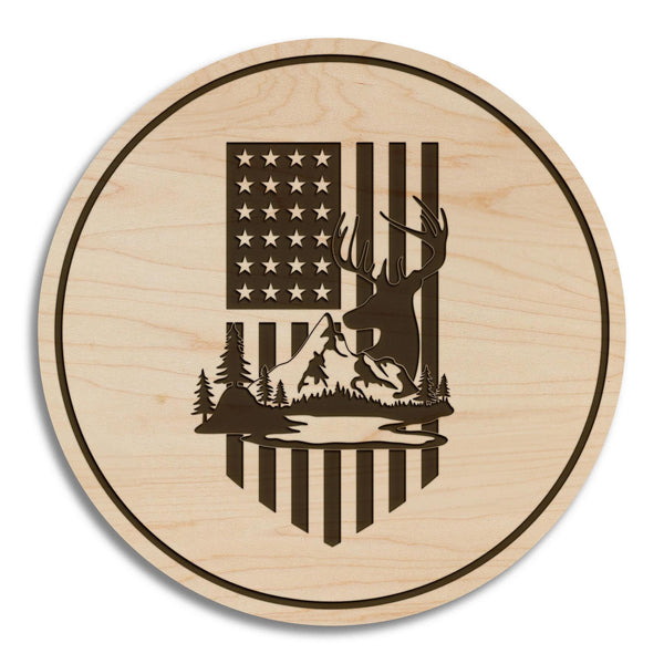 Flag Deer Hunting Coaster – Crafted from Cherry or Maple Wood