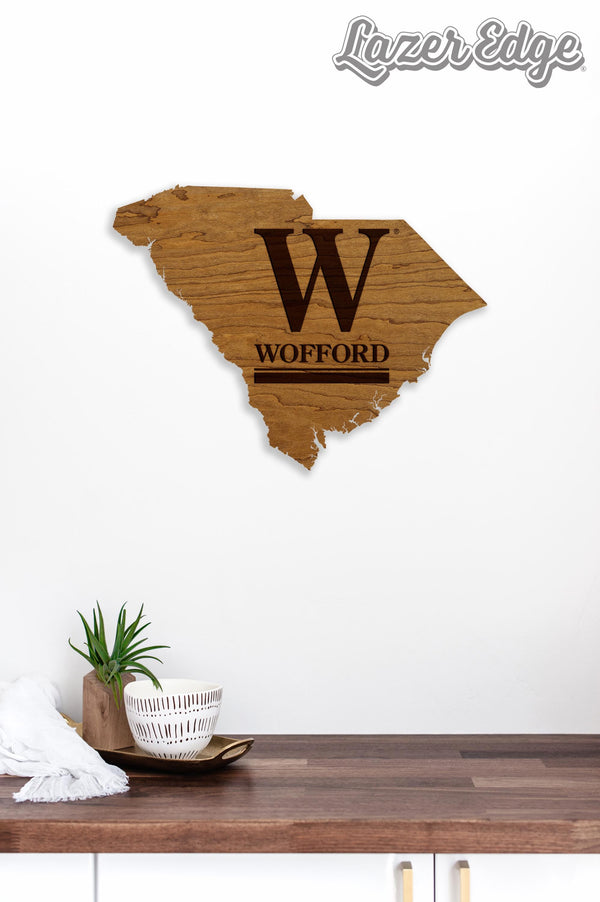 Wofford College W on State Wall Hanging - Crafted from Cherry or Maple Wood - Wofford College