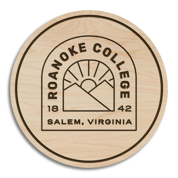 Roanoke College Mountain Badge Coaster – Crafted from Cherry or Maple Wood – Roanoke Maroons