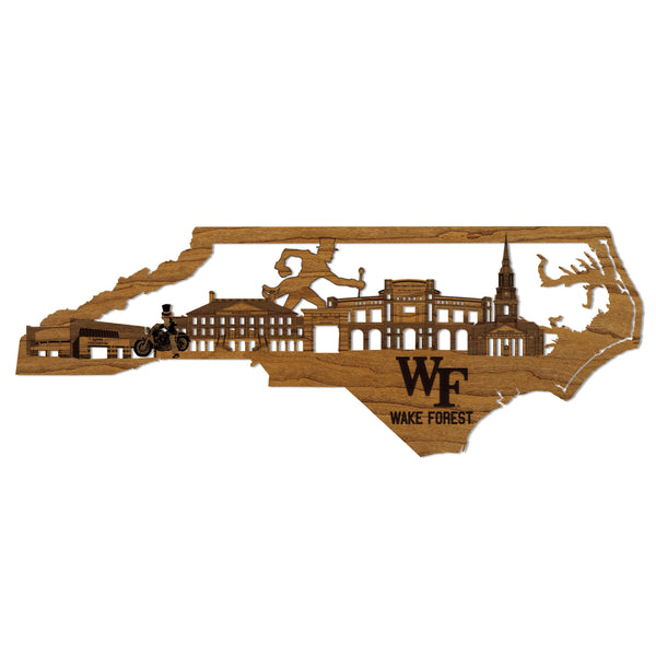 Wake Forest University Skyline Wall Hanging - Crafted from Cherry and Maple Wood - Wake Forest Demon Deacons