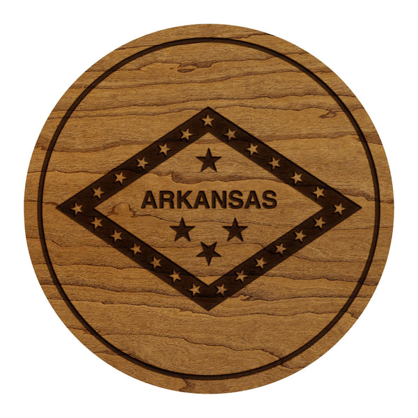 Arkansas State Flag Coaster - Crafted from Cherry or Maple Wood