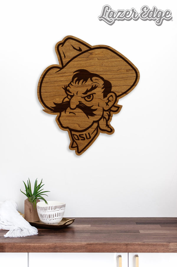 Oklahoma State University Pistol Pete Wall Hanging - Crafted from Cherry or Maple Wood - Oklahoma State Cowboys