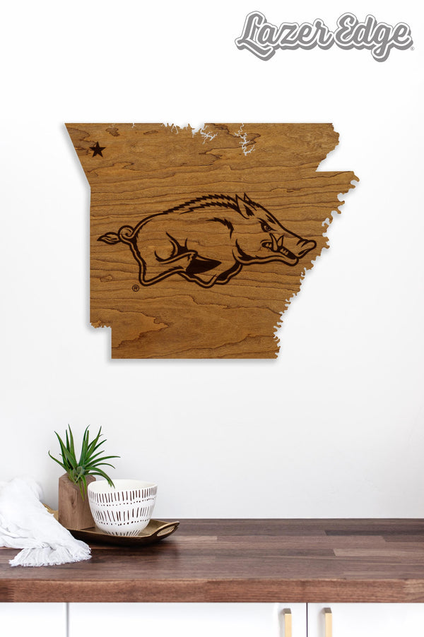 University of Arkansas Razorback on State Wall Hanging – Crafted from Cherry and  Maple Wood - Arkansas Razorbacks