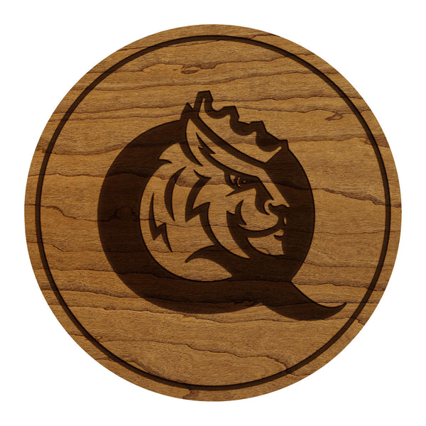 Queens University of Charlotte Primary Mark Coaster - Crafted from Cherry or Maple Wood - Queens Royals
