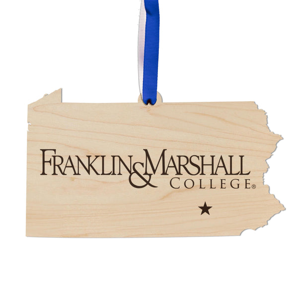 Franklin & Marshall Logo on State Ornament – Crafted from Cherry and Maple Wood – Franklin and Marshall College