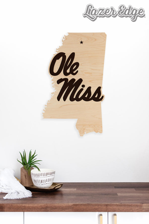 Ole Miss on Mississippi Wall Hanging - Crafted from Cherry or Maple Wood