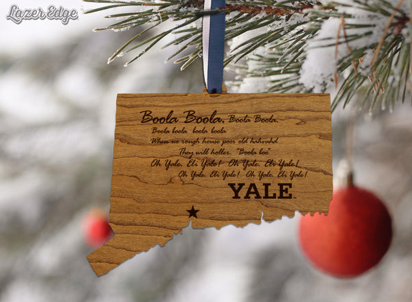 Yale University Fight Song on State Ornament – Crafted from Cherry and Maple Wood – Yale Bulldogs