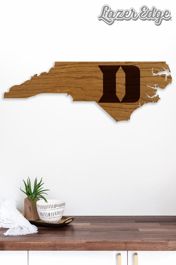 Duke University Iron D on State Wall Hanging - Crafted from Cherry and Maple Wood - Duke Blue Devils