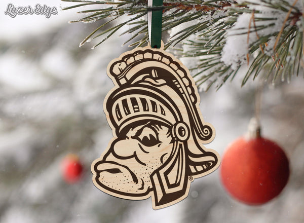 Michigan State University Vault Sparty Ornament – Crafted from Cherry and Maple Wood – Michigan State Spartans