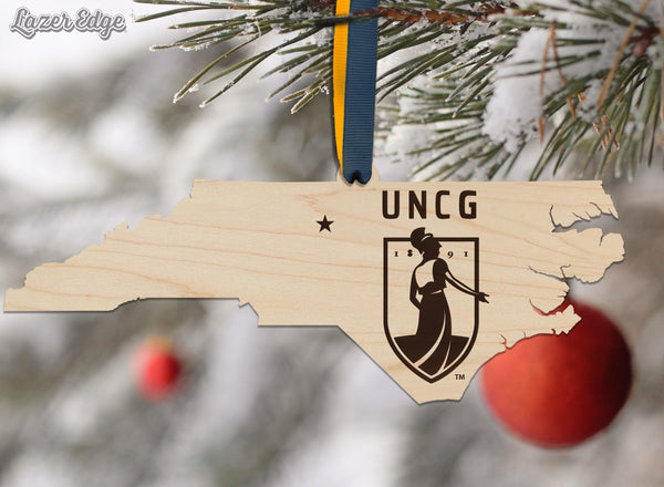University of North Carolina Greensboro Institution Mark on State – Crafted from Cherry or Maple Wood – UNCG Spartans