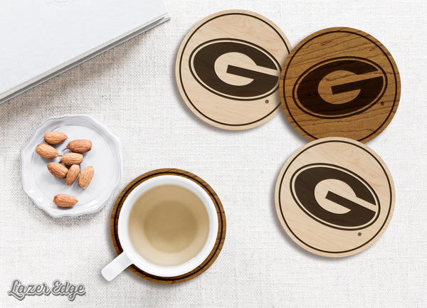 University of Georgia Athletic Mark Coaster – Crafted from Cherry or Maple Wood – Georgia Bulldog